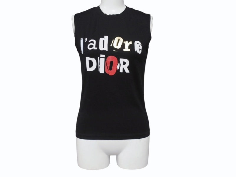 Christian Dior クリスチャンディオール J'adore Dior Logo タンクトップ ガリアーノ期 3E16155302 コットン ブラック サイズ38 美品 中古 4b004561