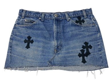 新品未使用 CHROME HEARTS クロムハーツ × Levi's リーバイス セメタリークロスパッチ デニムミニスカート サイズ29 9パッチ 中古 4b004572