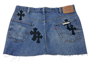 新品未使用 CHROME HEARTS クロムハーツ × Levi's リーバイス セメタリークロスパッチ デニムミニスカート サイズ29 9パッチ 中古 4b004572