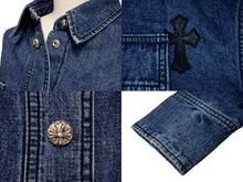Load image into Gallery viewer, 新品未使用 CHROME HEARTS クロムハーツ デニムシャツ ジャケット 2025新作 クロスパッチ クロスボール インディゴ サイズS 中古 4b004573
