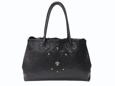CHROME HEARTS クロムハーツ TOTE W SNP BS FLUER スナップ トートバッグ BSフレアパッチ レザー シルバー925 ブラック 美品 中古 4b004584