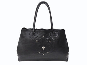 CHROME HEARTS クロムハーツ TOTE W SNP BS FLUER スナップ トートバッグ BSフレアパッチ レザー シルバー925 ブラック 美品 中古 4b004584