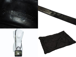 極美品 CHROME HEARTS クロムハーツ GROW UP グロウアップ 2WAYバッグ スモールCHクロス シルバー925 ハラコ ブラック 中古 4b004585