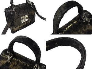 極美品 CHROME HEARTS クロムハーツ GROW UP グロウアップ 2WAYバッグ スモールCHクロス シルバー925 ハラコ ブラック 中古 4b004585