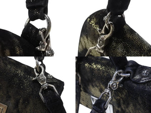 極美品 CHROME HEARTS クロムハーツ GROW UP グロウアップ 2WAYバッグ スモールCHクロス シルバー925 ハラコ ブラック 中古 4b004585