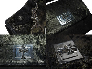 極美品 CHROME HEARTS クロムハーツ GROW UP グロウアップ 2WAYバッグ スモールCHクロス シルバー925 ハラコ ブラック 中古 4b004585