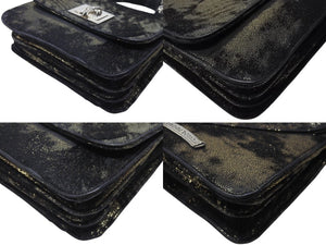 極美品 CHROME HEARTS クロムハーツ GROW UP グロウアップ 2WAYバッグ スモールCHクロス シルバー925 ハラコ ブラック 中古 4b004585