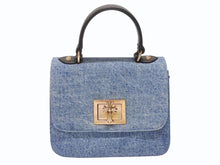 Load image into Gallery viewer, 極美品 CHROME HEARTS クロムハーツ GROW UP スモールCHクロス ブロンズ デニム ハンドバッグ レザー シルバー925 ブルー 中古 4b004586