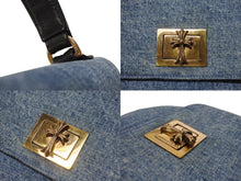 Load image into Gallery viewer, 極美品 CHROME HEARTS クロムハーツ GROW UP スモールCHクロス ブロンズ デニム ハンドバッグ レザー シルバー925 ブルー 中古 4b004586