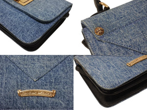極美品 CHROME HEARTS クロムハーツ GROW UP スモールCHクロス ブロンズ デニム ハンドバッグ レザー シルバー925 ブルー 中古 4b004586