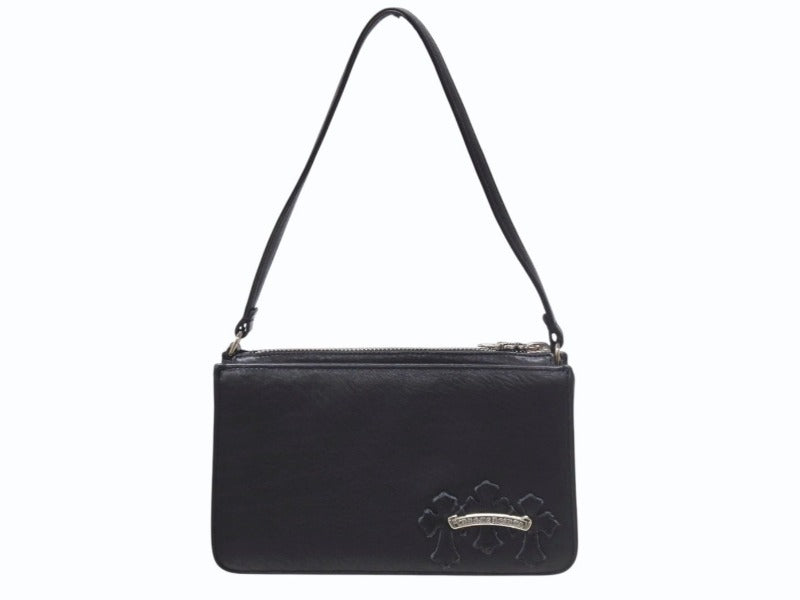 極美品 CHROME HEARTS クロムハーツ The Night ザ ナイト ハンドバッグ セメタリークロスパッチ ダガージップ ブラック 中古 4b004589