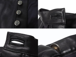 極美品 CHROME HEARTS クロムハーツ フレアニー レザーカーペンターパンツ サイズ31 クロスボールボタン ゴートレザー ブラック 中古 4b004590