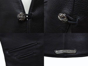 極美品 CHROME HEARTS クロムハーツ CLASSIC 2B SUD レザーベスト サイズS クロスボールボタン カーフレザー ブラック 中古 4b004592