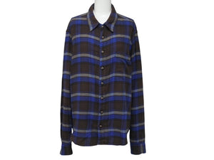 CHROME HEARTS クロムハーツ 長袖 チェックシャツ クロスボールボタン クロスパッチ ブラウン ブルー サイズL 美品 中古 4b004594