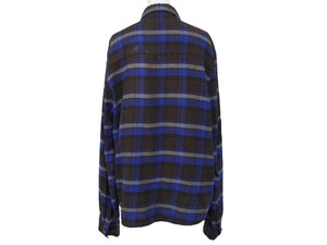 CHROME HEARTS クロムハーツ 長袖 チェックシャツ クロスボールボタン クロスパッチ ブラウン ブルー サイズL 美品 中古 4b004594