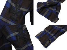 Load image into Gallery viewer, CHROME HEARTS クロムハーツ 長袖 チェックシャツ クロスボールボタン クロスパッチ ブラウン ブルー サイズL 美品 中古 4b004594
