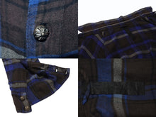 Load image into Gallery viewer, CHROME HEARTS クロムハーツ 長袖 チェックシャツ クロスボールボタン クロスパッチ ブラウン ブルー サイズL 美品 中古 4b004594