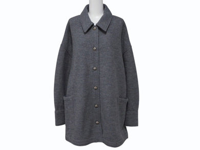 極美品 CHROME HEARTS クロムハーツ ROLA ローラ ウール長袖シャツ サイズM クロスボールボタン シルバー925 グレー 中古 4b004595