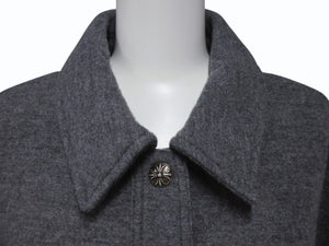 極美品 CHROME HEARTS クロムハーツ ROLA ローラ ウール長袖シャツ サイズM クロスボールボタン シルバー925 グレー 中古 4b004595