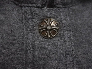 極美品 CHROME HEARTS クロムハーツ ROLA ローラ ウール長袖シャツ サイズM クロスボールボタン シルバー925 グレー 中古 4b004595