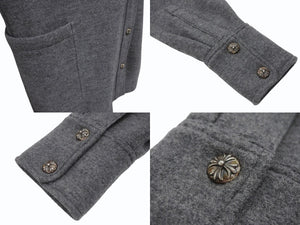 極美品 CHROME HEARTS クロムハーツ ROLA ローラ ウール長袖シャツ サイズM クロスボールボタン シルバー925 グレー 中古 4b004595