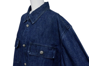 極美品 CHROME HEARTS クロムハーツ WORK DOG ワークドッグ デニム長袖シャツ サイズXL クロスボール インディゴブルー 中古 4b004596