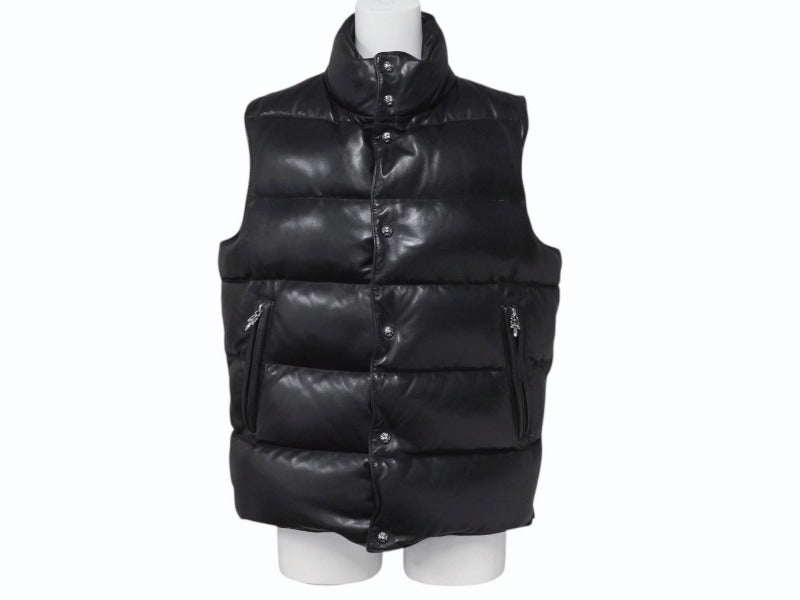 CHROME HEARTS クロムハーツ STIFF スティッフ レザーダウンベスト サイズXS クロスボール ダガージップ ラムレザー ブラック 美品 中古 4b004600