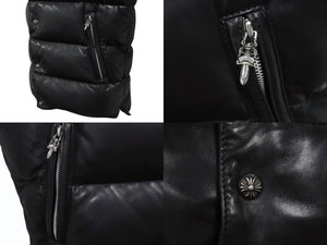 CHROME HEARTS クロムハーツ STIFF スティッフ レザーダウンベスト サイズXS クロスボール ダガージップ ラムレザー ブラック 美品 中古 4b004600