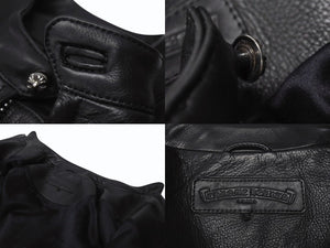極美品 CHROME HEARTS クロムハーツ RACING 2 レーシング2 シングルライダースジャケット サイズL ダガージップ ブラック 中古 4b004601