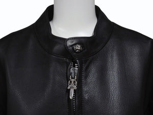 極美品 CHROME HEARTS クロムハーツ RACING 2 レーシング2 シングルライダースジャケット サイズL ダガージップ ブラック 中古 4b004601