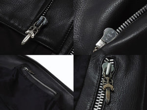 極美品 CHROME HEARTS クロムハーツ RACING 2 レーシング2 シングルライダースジャケット サイズL ダガージップ ブラック 中古 4b004601