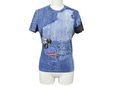 極美品 Christian Dior クリスチャンディオール デニムプリント 半袖Tシャツ 1A12055021 サイズ40 トロンプルイユ ガリアーノ期 中古 4b007614