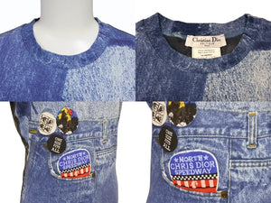 極美品 Christian Dior クリスチャンディオール デニムプリント 半袖Tシャツ 1A12055021 サイズ40 トロンプルイユ ガリアーノ期 中古 4b007614