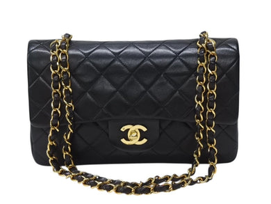 極美品 CHANEL シャネル マトラッセ23 Wフラップ Wチェーンショルダーバッグ 2番台 ココマーク ラムスキン ブラック ゴールド金具 中古 4b004617