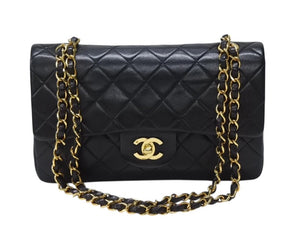 極美品 CHANEL シャネル マトラッセ23 Wフラップ Wチェーンショルダーバッグ 2番台 ココマーク ラムスキン ブラック ゴールド金具 中古 4b004617