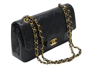 極美品 CHANEL シャネル マトラッセ23 Wフラップ Wチェーンショルダーバッグ 2番台 ココマーク ラムスキン ブラック ゴールド金具 中古 4b004617