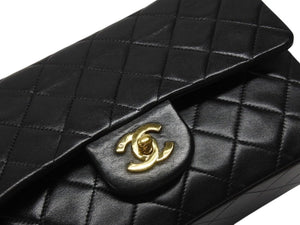 極美品 CHANEL シャネル マトラッセ23 Wフラップ Wチェーンショルダーバッグ 2番台 ココマーク ラムスキン ブラック ゴールド金具 中古 4b004617