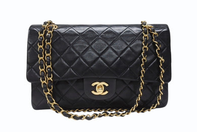 CHANEL シャネル マトラッセ25 Wフラップ Wチェーンショルダーバッグ 3番台 ラムスキン ココマーク ブラック 美品 中古 4b004618