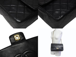 極美品 CHANEL シャネル マトラッセ27 Sフラップ Wチェーンショルダーバッグ 1番台 ラムスキン ココマーク ブラック ポーチ付き 中古 4b004620