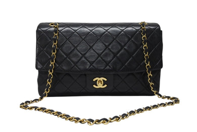 極美品 CHANEL シャネル マトラッセ27 Sフラップ Wチェーンショルダーバッグ 1番台 ラムスキン ココマーク ブラック ポーチ付き 中古 4b004620