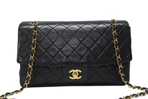 極美品 CHANEL シャネル マトラッセ27 Sフラップ Wチェーンショルダーバッグ 1番台 ラムスキン ココマーク ブラック ポーチ付き 中古 4b004620
