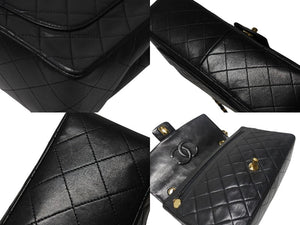 極美品 CHANEL シャネル マトラッセ27 Sフラップ Wチェーンショルダーバッグ 1番台 ラムスキン ココマーク ブラック ポーチ付き 中古 4b004620