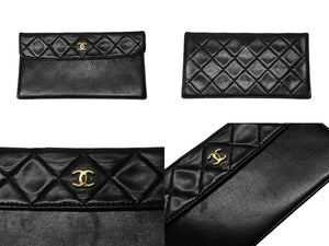 極美品 CHANEL シャネル マトラッセ27 Sフラップ Wチェーンショルダーバッグ 1番台 ラムスキン ココマーク ブラック ポーチ付き 中古 4b004620
