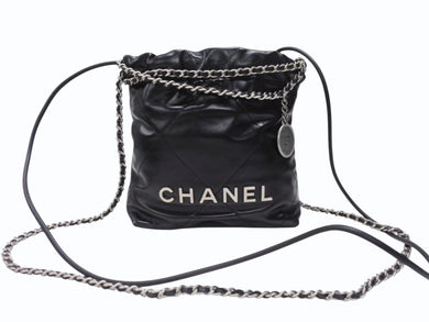 極美品 CHANEL シャネル シャネル22 ミニ チェーンショルダーバッグ AS3980 ランダム番台 カーフスキン ブラック 中古 4c069520
