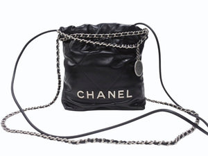 極美品 CHANEL シャネル シャネル22 ミニ チェーンショルダーバッグ AS3980 ランダム番台 カーフスキン ブラック 中古 4c069520