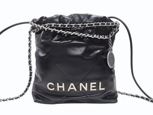極美品 CHANEL シャネル シャネル22 ミニ チェーンショルダーバッグ AS3980 ランダム番台 カーフスキン ブラック 中古 4c069520