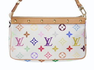 極美品 LOUIS VUITTON ルイヴィトン ポシェット アクセソワール アクセサリーポーチ M92649 ホワイト マルチカラー 村上隆 中古 4b004633