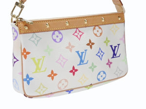 極美品 LOUIS VUITTON ルイヴィトン ポシェット アクセソワール アクセサリーポーチ M92649 ホワイト マルチカラー 村上隆 中古 4b004633