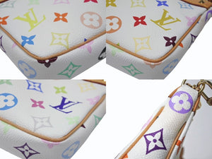 極美品 LOUIS VUITTON ルイヴィトン ポシェット アクセソワール アクセサリーポーチ M92649 ホワイト マルチカラー 村上隆 中古 4b004633