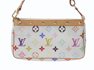 極美品 LOUIS VUITTON ルイヴィトン ポシェット アクセソワール アクセサリーポーチ M92649 ホワイト マルチカラー 村上隆 中古 4b004636
